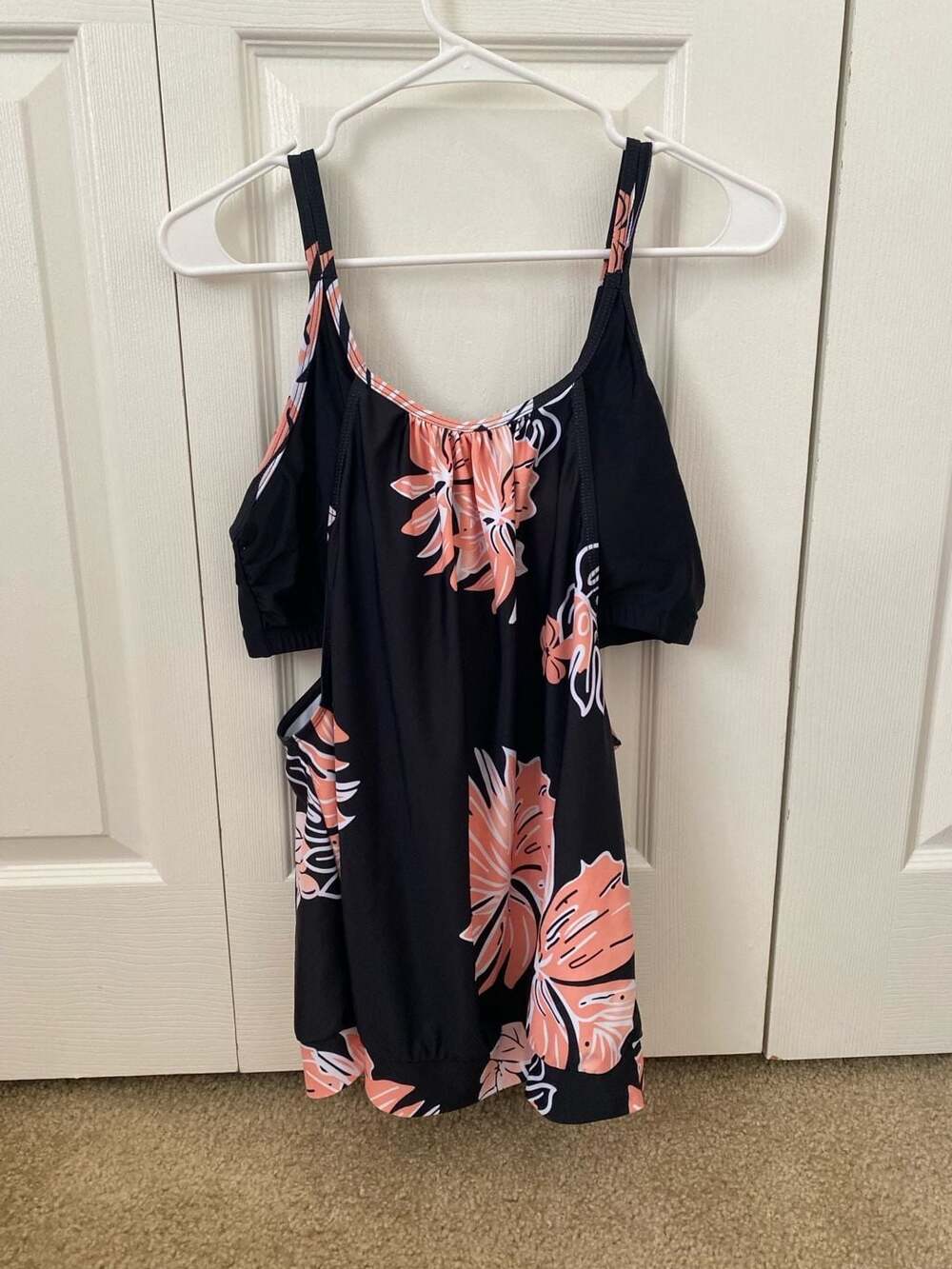 Century Star Women's Floral Tankini Swimsuit Top Black and Peach